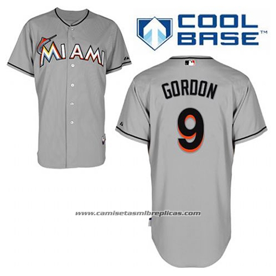 Camiseta Beisbol Hombre Miami Marlins Dee Gordon 9 Gris Cool Base